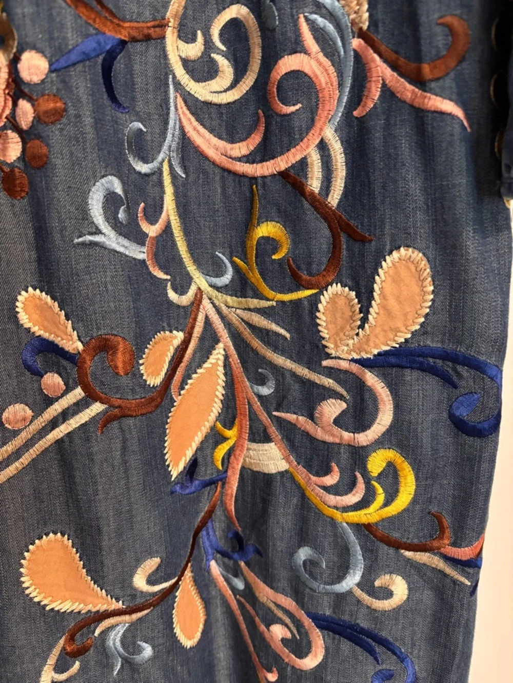 NWT Chelsea & Theodore Blue Boho Embroidered & Applique Dress - Picture 5 of 11